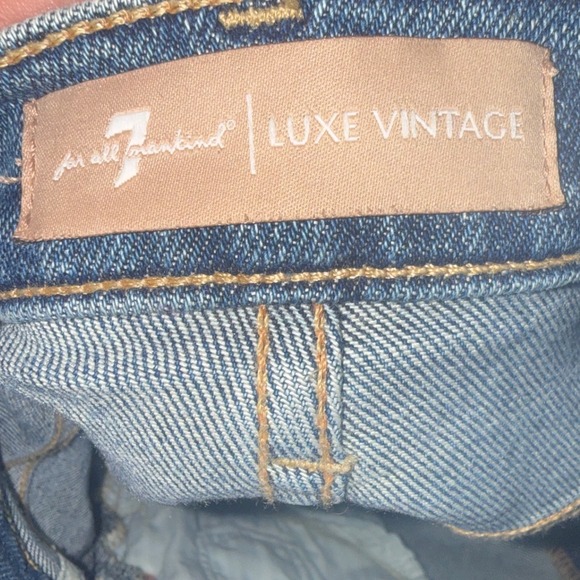 7 For All Mankind Luxe Vintage Sequin Cuff Boyfriend Jeans Blue - Picture 5 of 6